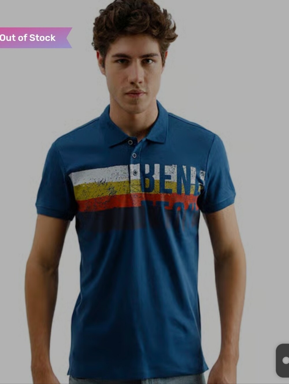 United Colors of Benetton Mens Blue Printed Polo T-Shirt Like New XL